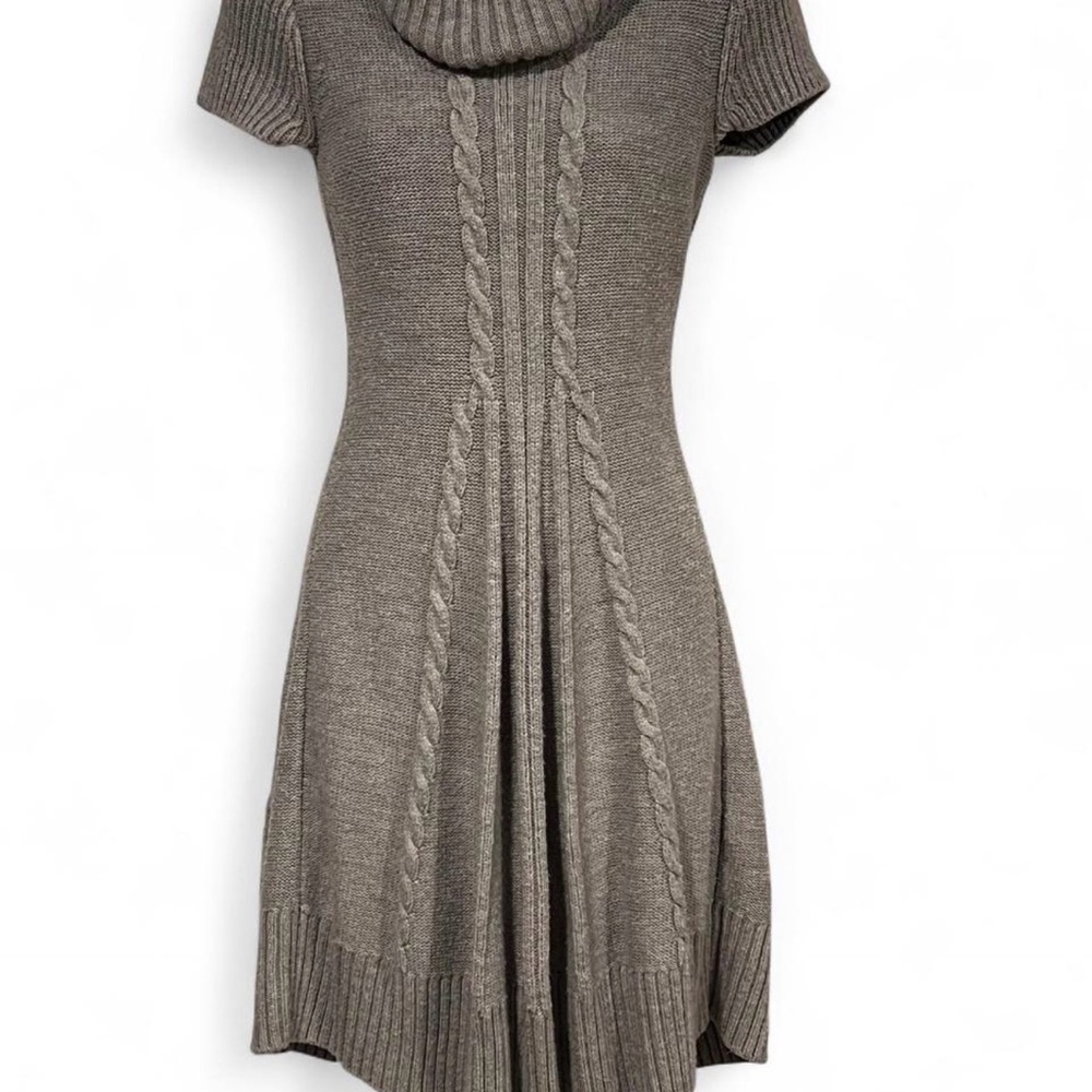 Cozy J Howard cable-knit sweater dress in a soft grey tone.